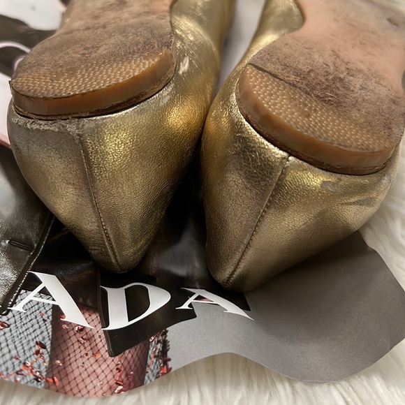 Prada Authentic Metallic Gold Leather Flats - Picture 8 of 9